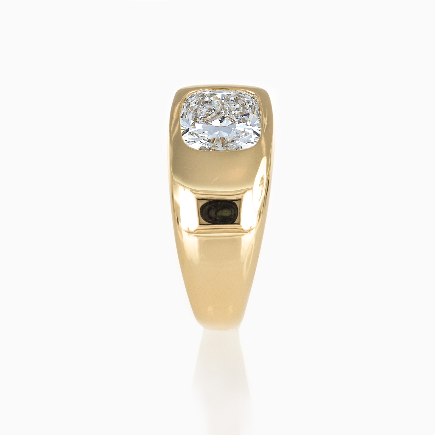 Burnish -set  Cushion-Cut Diamond Solitaire,  Lab-grown, 14k Yellow Gold